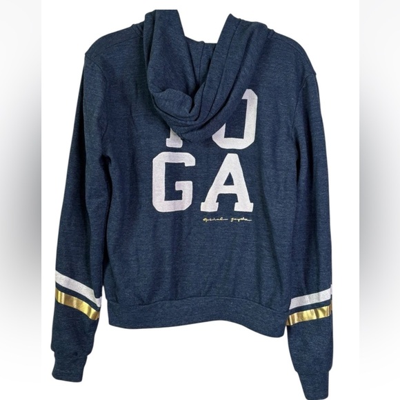 Spiritual Gangster OM Yoga Hoodie Medium M Navy Blue Gold Sweatshirt Top - Picture 2 of 5